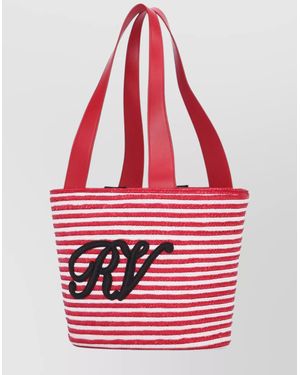 Roger Vivier Small Straw Shoulder Bag Striped Pattern - Red