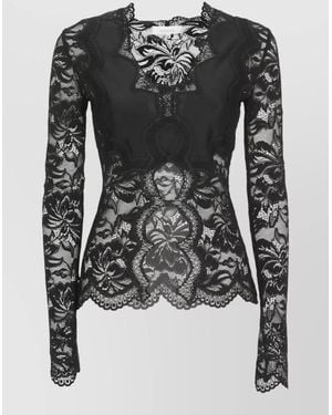 Rabanne Lace V-Neck Long-Sleeve Maxi Dress - Black