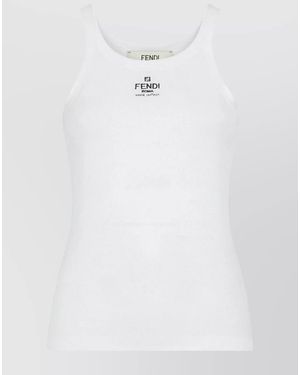 Fendi Ribbed Cotton Sleeveless Top - White