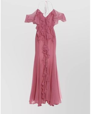Blumarine Flowy Silk Halter Neck Dress - Pink