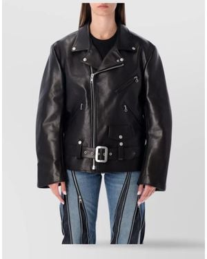 Junya Watanabe Leather Oversized Biker Jacket - Black