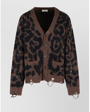 Laneus Leopard Jacquard Cardigan - Black
