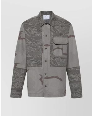 Marine Serre Camouflage Print Overshirt With Chest Pockets - Gray