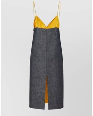 Fendi V-Neck Floral-Appliqué Denim Midi Dress - Multicolour