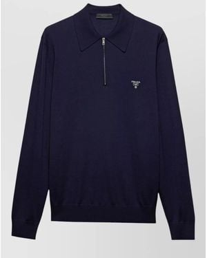 Prada Wool Logo Polo Shirt in Blue for Men | Lyst