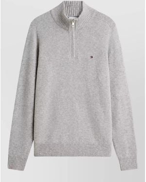 Tommy Hilfiger Lambswool Ribbed Quarter-Zip Mock-Neck Jumper - Grey