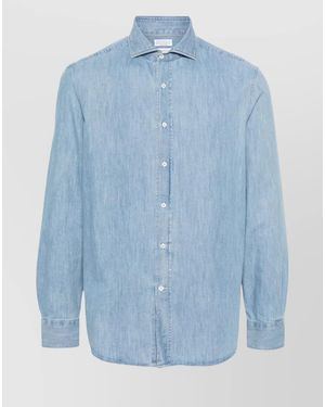 Brunello Cucinelli Denim Short-Sleeve Shirt - Blue