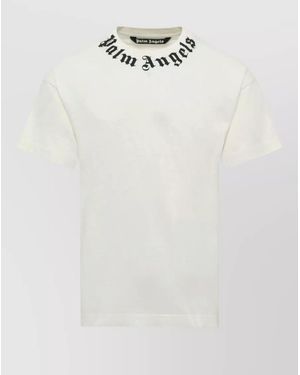 Palm Angels Logo Cotton Crew Neck Regular T Shirt - White