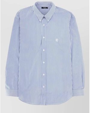 Balmain Logo Shirt Long Sleeves Button Down Collar - Blue