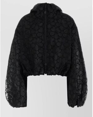 Cecilie Bahnsen Aisha Organza Hooded Cropped Jacket Sheer - Black
