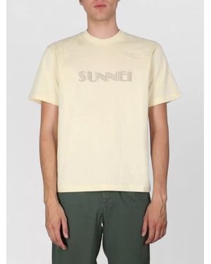 Sunnei Logo Embroidered Cotton Crewneck T-Shirt With Necklace - Natural