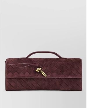 Bottega Veneta Andiamo Suede Leather Clutch Bag - Purple