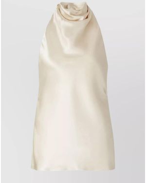 Balmain Silk Draped Halterneck Top - Natural