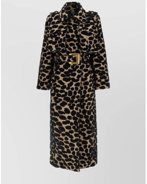Balmain Animal Print Trench Coat With Belted Waist - Black