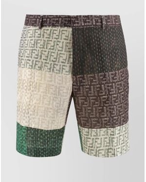 Fendi Linen Patchwork Bermuda Shorts Pockets - Gray