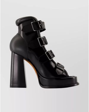 McQueen Leather Square-Toe Ankle-Strap Court Shoes - Black