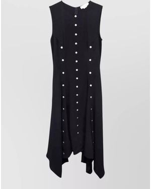 Stella McCartney Midi Dress Asymmetric Hem Button Detail Sleeveless - Blue