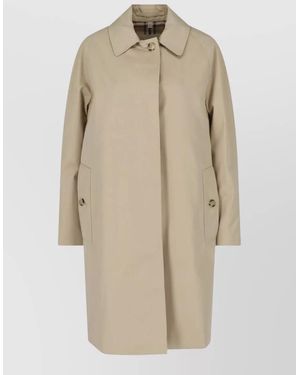Burberry Coat Side Pockets Back Vent Buttoned Cuffs - Natural