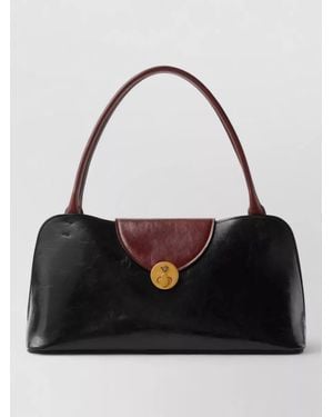 Versace Vivian Medium Leather Shoulder Bag Top Handle - Black