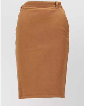 Saint Laurent Denim Mid-Rise Pencil Skirt - Brown