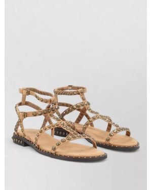 Ash Precious Flat Sandals Ankle Strap Studs - Natural