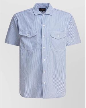 Beams Plus Workwear Shirt Button Down Collar Stripes - Blue