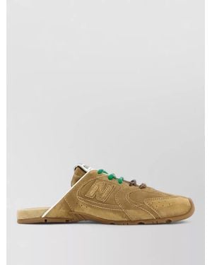 Miu Miu Slippers Suede Finish Perforated Design Detail - Natural