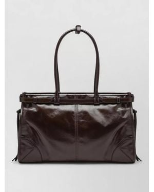Prada Structured Tote Bag Smooth Leather Handles - Black