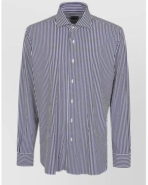 Barba Napoli Striped Long Sleeve Neck Detail Shirt - Blue