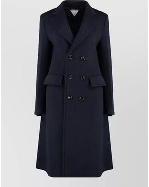 Bottega Veneta Double Breasted Wool Cashmere Long Coat - Blue