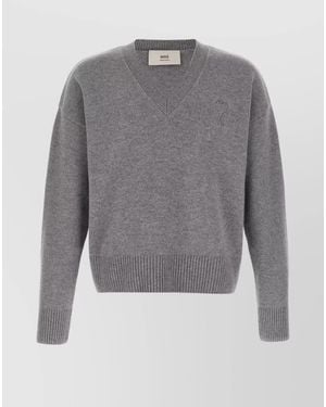 Ami Paris Cashmere Virgin Wool Jumper - Grey
