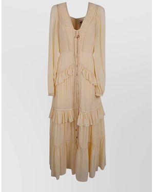 FARM Rio Ruffled V-Neck Maxi Dress - Natural