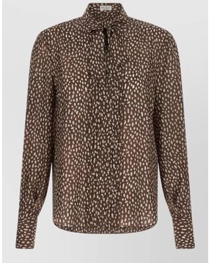 Brunello Cucinelli Silk Printed Lavallière Blouse - Brown