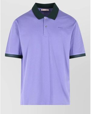 Marni Cotton Polo Shirt Contrasting Collar Short Sleeves - Purple