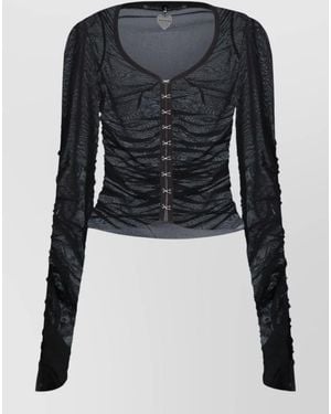 Acne Studios Long Sleeves Top Round Neck Sheer Ruching - Black