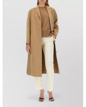 Theory Long Coat Belted Waist Notched Lapels - Natural