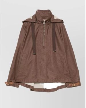 Herno Down Jacket Hooded Belt And Strap Detail - Brown