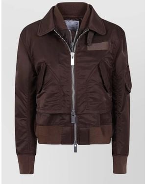 Sacai Nylon Twill Cropped Collared Casual Jacket - Brown