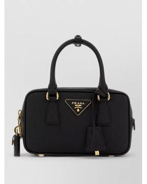 Prada Mini Handbag Bauletto Style Hardware Top Handles - Black