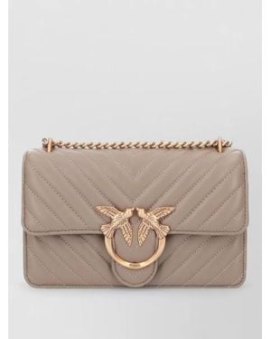 Pinko Quilted Shoulder Bag Chain Strap Bird Motif - Natural