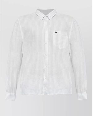 Lacoste Striped Shirt Button Down Collar Pocket - White