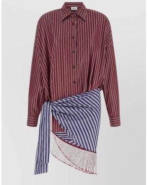 ANDAMANE Jolene Striped Collared Long Sleeve Fringe Top