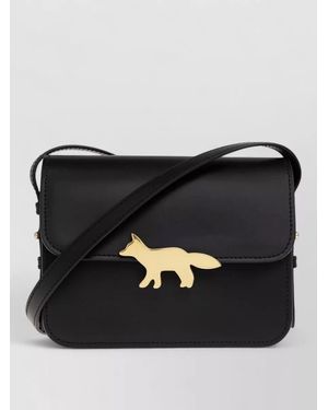 Maison Kitsuné Edie Leather Crossbody Bag Fox Detail - Black