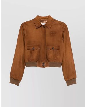 Miu Miu Leather Cropped Jacket - Brown