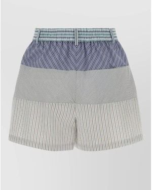 Moschino Embroidered Poplin Shorts Button Detail Stripes - Blue