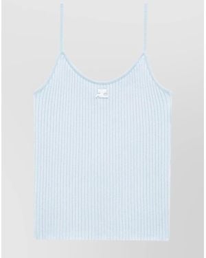 Courreges Scoop Neck Ribbed Knit Tank - Blue