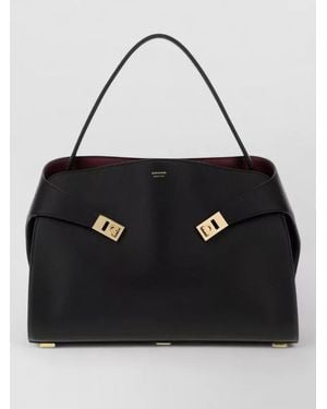 Ferragamo Large Leather Hug Shoulder Bag Top Handles - Black