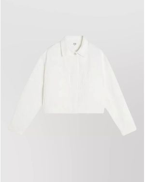 Maison Kitsuné Cropped Denim Jacket Collared Buttoned Cuffs - White