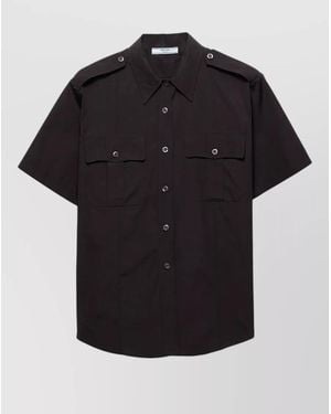 Prada Utility Poplin Shirt Short Sleeves Epaulettes - Black