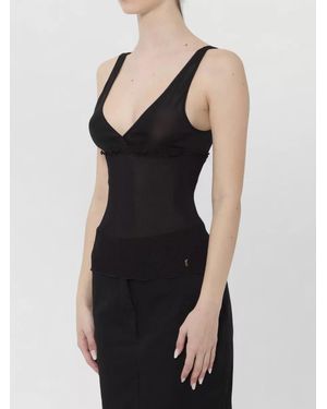 Saint Laurent Cassandre Ribbed Jersey Crossover Tank Top - Black